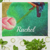 Linge De Cuisine Joli Oiseau vert et Fleur (Plié)