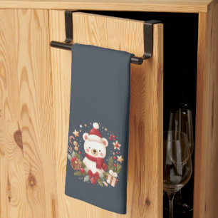 Linge De Cuisine Joli ours de Noël/hiver dans une couronne