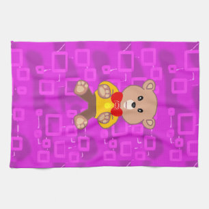 Linge De Cuisine Joli ours en peluche sur fond géométrique rose