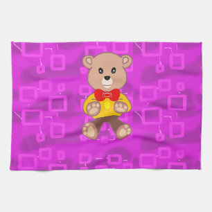 Linge De Cuisine Joli ours en peluche sur fond géométrique rose