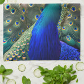 Linge De Cuisine Joli paon avec plumage turquoise et or (Plié)