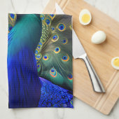 Linge De Cuisine Joli paon avec plumage turquoise et or (Quart Plié)