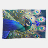 Linge De Cuisine Joli paon avec plumage turquoise et or (Horizontal)