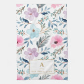 Linge De Cuisine Joli Pastel Blue Aquarelle Fleurs Monogramme  (Vertical)