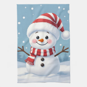 Linge De Cuisine Joli petit bonhomme de neige avec écharpe et chape