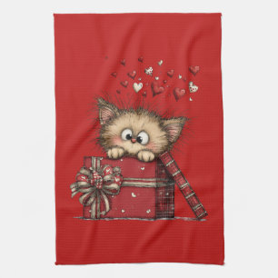 Linge De Cuisine Joli petit chaton de dessin animé dans une boîte a