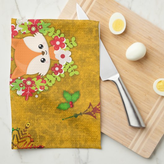 Linge De Cuisine Joli renard de Noël (Quart Plié)
