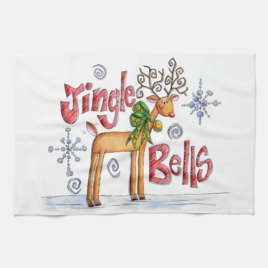 Linge De Cuisine Joli renne de Noël, Jingle Bells Snowflakes (Horizontal)