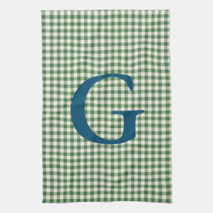 Linge De Cuisine Joli Retro Vert En vichy Plaid Motif Monogramme 