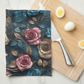 Linge De Cuisine Joli Roses d'or rose (Quart Plié)