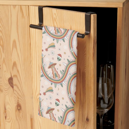 Linge De Cuisine Joli sapin de Noël Alien arc-en-ciel Motif de vaca (Pliage en tiers)