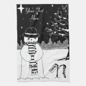 Linge De Cuisine Joli snowman design noir et blanc Noël (Vertical)