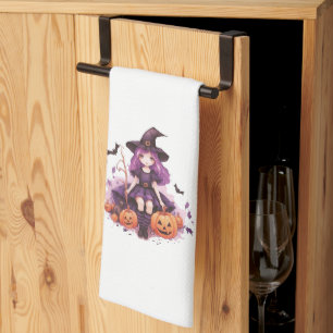 Linge De Cuisine Joli violet sorcière haïe Citrouilles et chauves-s