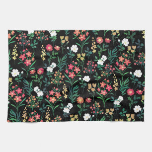 Linge De Cuisine Jolie aquarelle Floral Botanique Noir Motif