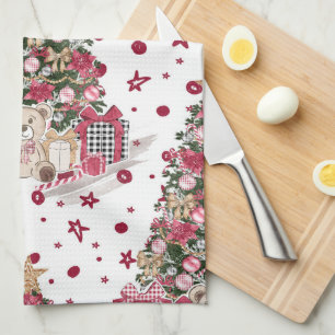 LINGE DE CUISINE JOLIE ARBRE DE NOËL DE COULEUR D'EAU AVEC NOUNOURS