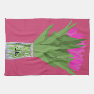 Linge De Cuisine Jolie fleur de tulipe Illustration moderne + Nom