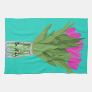 Linge De Cuisine Jolie fleur de tulipe Illustration moderne + Nom
