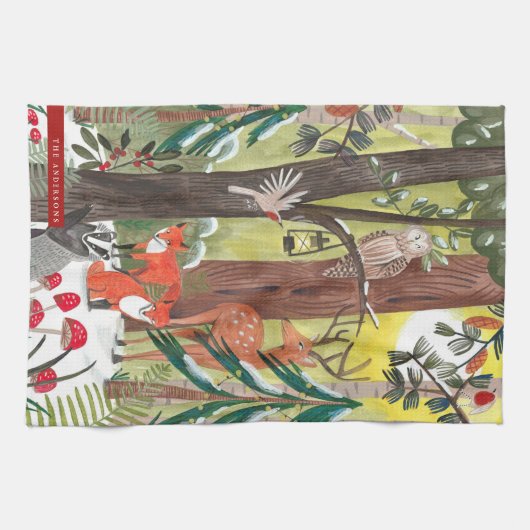 Linge De Cuisine Jolie forêt d'animaux verts Noël (Horizontal)