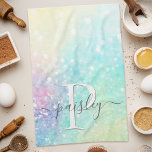 Linge De Cuisine Jolie Parties scintillant Holographique Iridescent<br><div class="desc">Une arrière - plan bokeh chic branchée aux belles couleurs pastel. Vous pouvez facilement personnaliser avec votre monogramme et/ou nom personnalisé.</div>