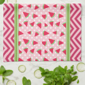 Linge De Cuisine Jolie Pastèque à pois et chevron rose (Plié)