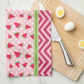 Linge De Cuisine Jolie Pastèque à pois et chevron rose (Quart Plié)