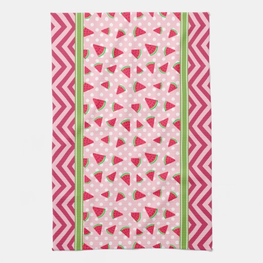 Linge De Cuisine Jolie Pastèque à pois et chevron rose (Vertical)