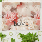 Linge De Cuisine Jolie rose florale crème rose blush (Plié)