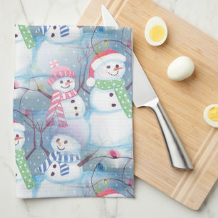 Linge De Cuisine Jolie saison hivernale Snowmen Aquarelle Art
