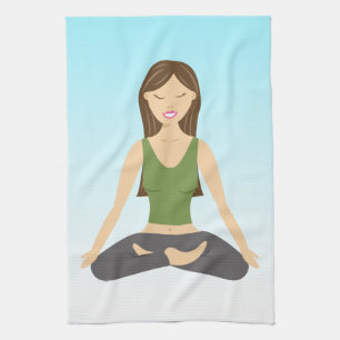 Linge De Cuisine Jolie Yoga Girl Assis Dans Lotus Pose Illustration
