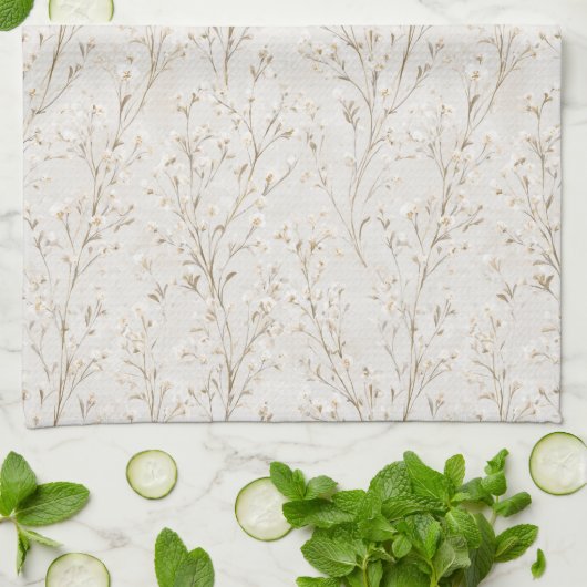 Linge De Cuisine Jolies Fleurs Blanc Crème (Plié)