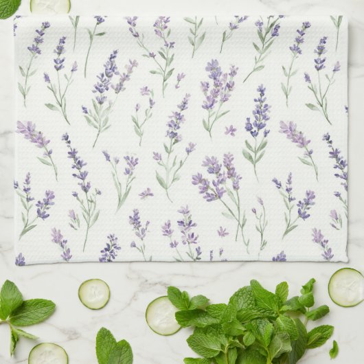 Linge De Cuisine Jolies fleurs blanches lavande (Plié)