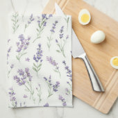 Linge De Cuisine Jolies fleurs blanches lavande (Quart Plié)