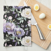 Linge De Cuisine Jolies Fleurs Blanches Violettes (Quart Plié)