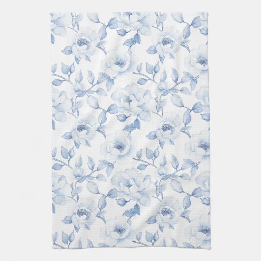 Linge De Cuisine Jolies Fleurs Bleues Blanches Élégantes (Vertical)