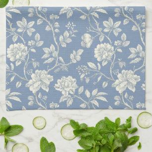 Linge De Cuisine Jolies fleurs bleues et crème romantiques  