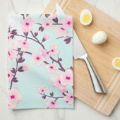 Linge De Cuisine Jolies fleurs de cerisier rose Turquoise (Quart Plié)