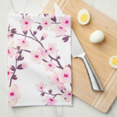 Linge De Cuisine Jolies fleurs de cerisiers Nature rose blanc (Quart Plié)