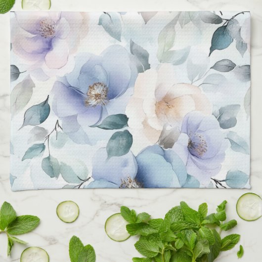 Linge De Cuisine Jolies fleurs lavande blanche violette (Plié)