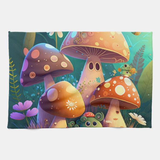 Linge De Cuisine Jolis champignons dans la forêt (Horizontal)