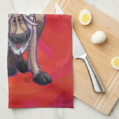 Linge De Cuisine Jolis Renne Noël sur Fond Rouge (Quart Plié)