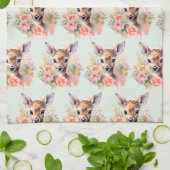 Linge De Cuisine Jote Cerf Entouré D'Un Motif Rose (Plié)