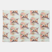 Linge De Cuisine Jote Cerf Entouré D'Un Motif Rose (Horizontal)