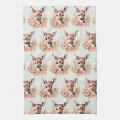 Linge De Cuisine Jote Cerf Entouré D'Un Motif Rose (Vertical)