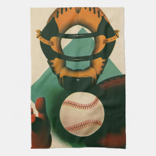 Linge De Cuisine Joueur de baseball de sport vintage, receveur avec
