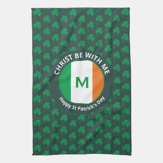 Linge De Cuisine Jour de la Saint Patrick Nom Shamrock Monogramme (Vertical)