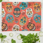 Linge De Cuisine Jour des crânes de sucre morts, orange (Plié)