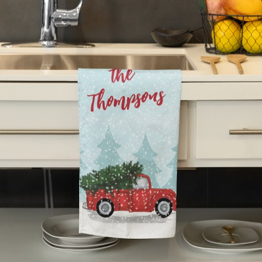 Linge De Cuisine Jour mignon Script Aquarelle Russe Camion Rouge