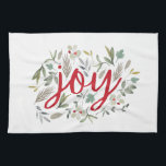 Linge De Cuisine Joy Aquarelle Floral Rouge Script<br><div class="desc">Design de typographie florale de l'aquarelle de Noël</div>
