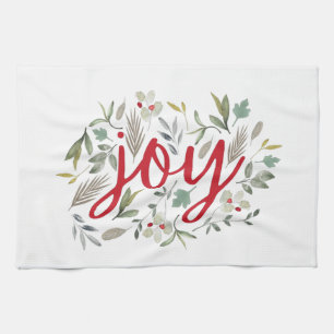 Linge De Cuisine Joy Aquarelle Floral Rouge Script