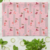 Linge De Cuisine Joy birds Noël - rose (Plié)